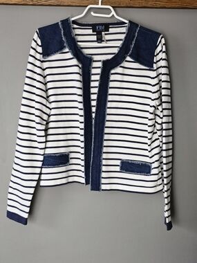  French Dressing Jeans (FDJ) striped cardigan or lightweight open-front jacket